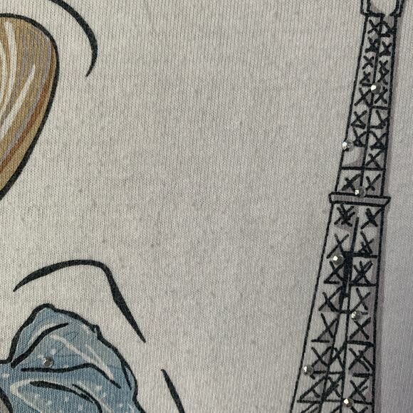 More Love & Lace White Blouse with Paris Graphic Flowers Puff Sleeves Size Large - Picture 8 of 15